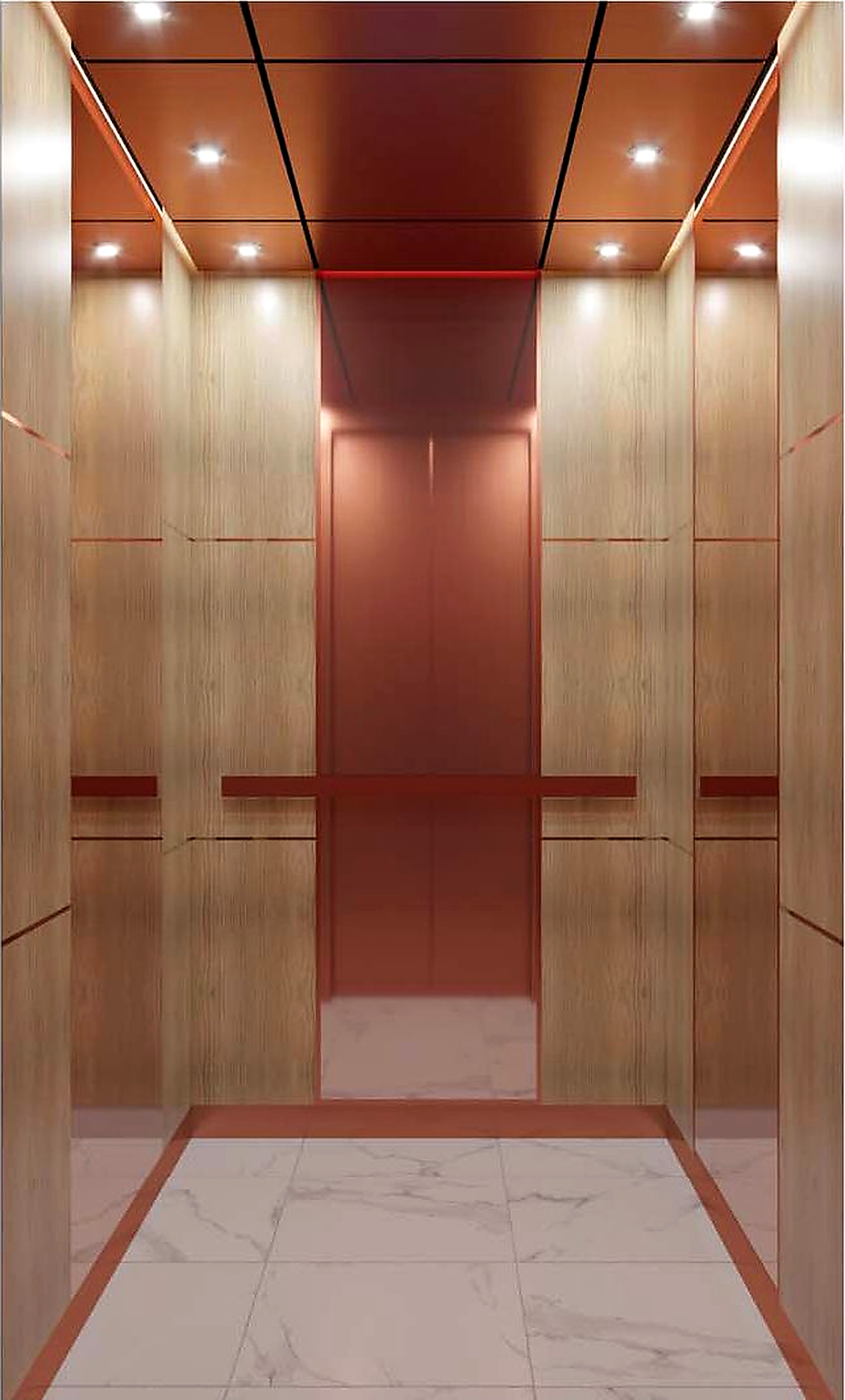 KJ-16 • Copper Hairline Steel, Wood Laminate & Glass