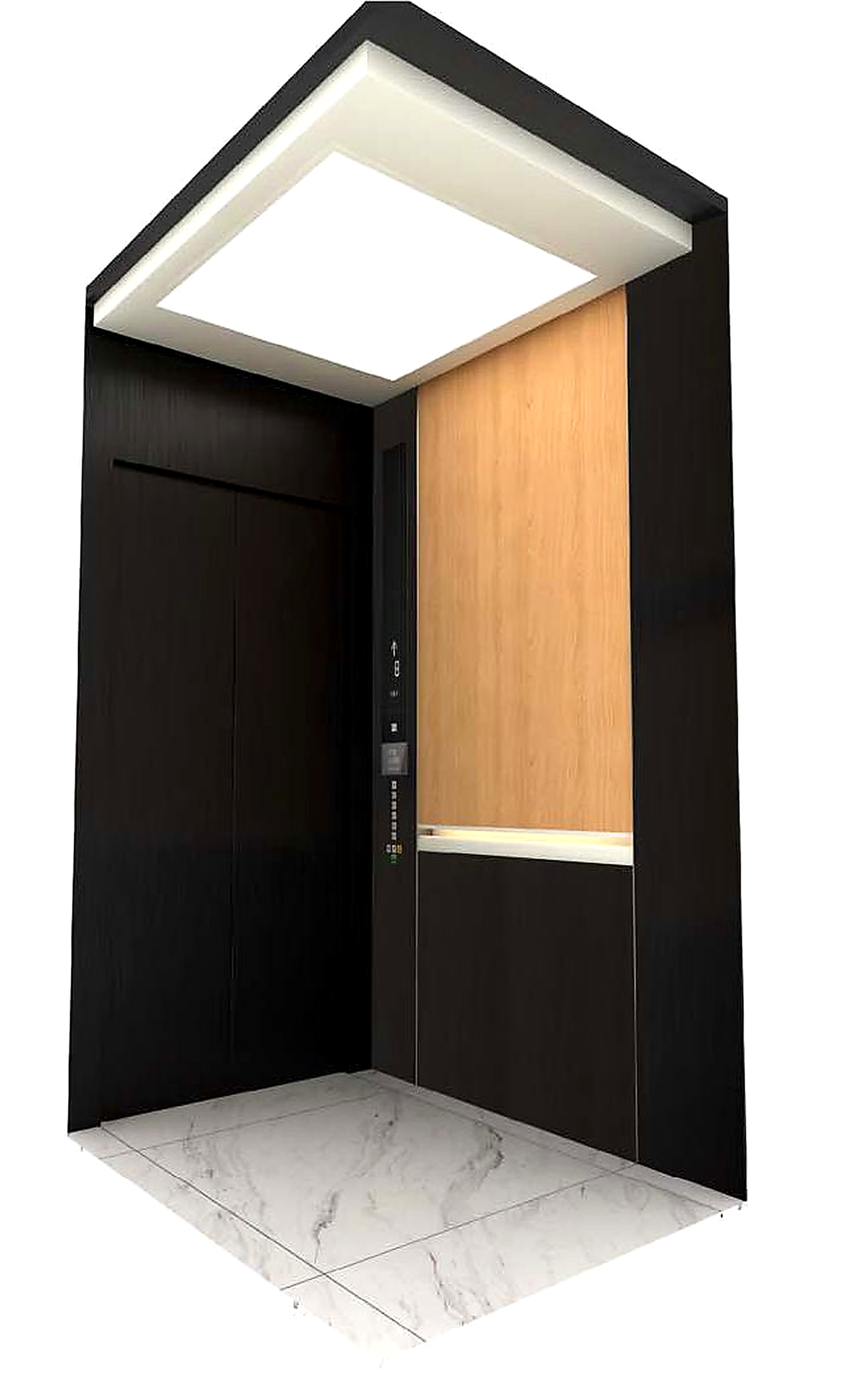 KJ-20 • Black Hairline Steel, Natural Veneer & LED Leather Rail