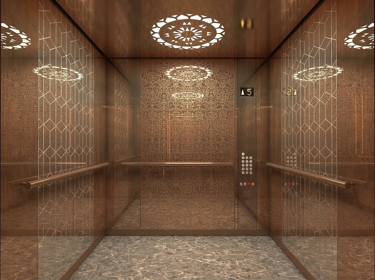 KJ-08 • Bronze Rose Gold Mirror & Laser-Cut Ceiling